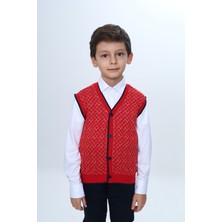 Toontoy Erkek Çocuk V Yaka Düğmeli Triko Yelek - Diagonal Desenli