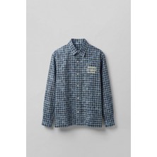 Abluka Online Erkek Boxy Fit Ekose Uzun Kollu Gömlek Lacivert