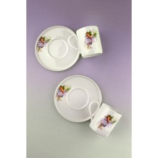 Bursa Porselen Dekor Violet Fairy Iki Kişilik Porselen Kahve Fincan Takımı