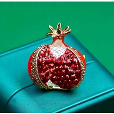 Rachel Silver Kırmızı Mineli Altın Renk Nar Broş