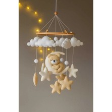 Müzikli El Yapımı Keçe Bebek Dönencesi - Safari Tavşan Ayıcık Temalı Bebek Odası Beşik Süsleme