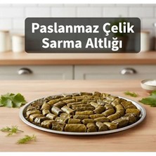 Feyza Design 24 cm Paslanmaz Çelik Metal Dolma ve Sarmalık Altlığı, Süzgeçli Tepsi