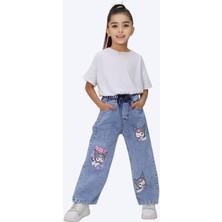 Es Kids Kız Çocuk Kuromi Baskılı Beli Lastikli Kot Pantolon
