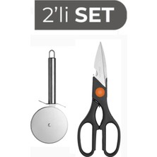 Feyza Design Çok Amaçlı Siyah Paslanmaz Çelik Mutfak Makası ve Pizza Ruleti Seti