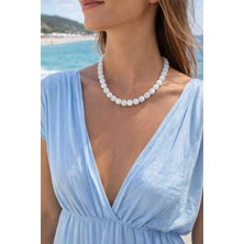 Cunda Doğal Taş Design Sedef Doğal Taş Kolye 12 Mm. Jumbo Boy