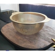 Feyza Design Altın Renkli Paslanmaz Çelik Yuvarlak Meyve ve Sebze Yıkama Süzgeci