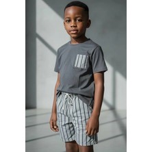 Monila Erkek Çocuk Pamuklu Antrasit Cep Detaylı T-Shirt ve Şort Takım