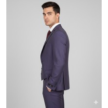 Fabio Cassel Slim Fit  Mono Yaka Çift Yırtmaçlı Astarlı Takım Elbise Yelekli