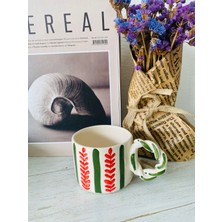 Renkli Fırça Orida Seramik Yaprak Desenli Kulplu Kupa Bardakhediyelik