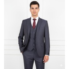 Fabio Cassel Slim Fit  Mono Yaka Çift Yırtmaçlı Astarlı Takım Elbise Yelekli