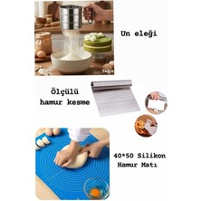 Feyza Design Çocuklar Için Renkli Silikon Hamur Matı ve Ölçülü Metal Un Eleği Seti