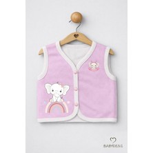 Babyden's Kız Bebek Yelek Jakarlı Kalp Desenli Pamuklu Çıtçıtlı Fil Baskılı Bebek Yeleği Mevsimlik,yumuşak