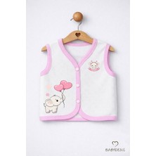 Babyden's Kız Bebek Yelek Jakarlı Kalp Desenli Pamuklu Çıtçıtlı Fil Baskılı Bebek Yeleği Mevsimlik,yumuşak
