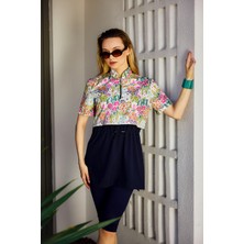 Remsa Mayo Önü Kapaklı Kısa Kollu Yarı Kapalı Tesettür Mayo Lacivert R5300 Patara