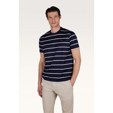 Paul & Shark Erkek Yuvarlak Yaka Regular Fit Çizgili %100 Pamuklu Kısa Kollu Lacivert-Beyaz T-Shirt 25411018-338
