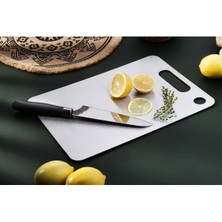Feyza Design Paslanmaz Çelik ve Silikonlu Kesim Panosu, 34X24 Cm, Dayanıklı ve Şık Tasarım