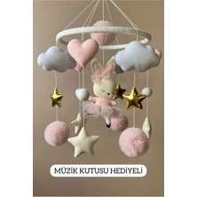 Ahşap Kasnaklı Yenidoğan Bebek Dönencesi - Baby Shower Hediyesi Müzikli Beşik Oyuncağı