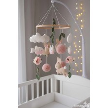 El Yapımı Keçe Bebek Dönencesi - Safari Tavşan Ayıcık Temalı Bebek Odası Süsleme Hediyesi Müzikli