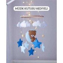 Ahşap Kasnaklı Yenidoğan Bebek Dönencesi - Baby Shower Hediyesi Müzikli Beşik Oyuncağı