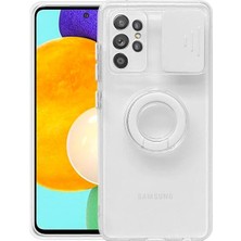 Ally Sm Galaxy S21 Ultra S30 Ultra Kılıf Sürgülü Kamera Lens Korumalı Yüzük Standlı Silikon KILIF-(5775)