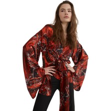 Neptune Marbling Kızıl Akış Kimono