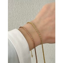 QA Quella Accessories Çelik Parlak Işıl 14K Rose & Gold Zinzir Bileklik 17+5 cm - Gold