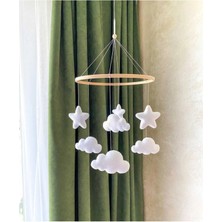 Doğal Ahşap ve Keçe Bebek Dönencesi - Iskandinav Tarzı Bulut Yıldız Beşik Süsü - Montessori Dekor