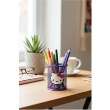 Ada Çanta Kırtasiye Hello Kitty Figürlü Masa Üstü Metal Yuvarlak Model Şık Tasarım Kalemlik Mor AD44130