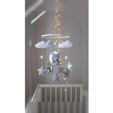 Müzikli El Yapımı Keçe Bebek Dönencesi - Safari Tavşan Ayıcık Temalı Bebek Odası Beşik Süsleme