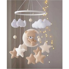 Müzikli El Yapımı Keçe Bebek Dönencesi - Safari Tavşan Ayıcık Temalı Bebek Odası Beşik Süsleme