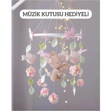 Ahşap Kasnaklı Yenidoğan Bebek Dönencesi - Baby Shower Hediyesi Müzikli Beşik Oyuncağı