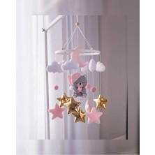 Müzikli El Yapımı Keçe Bebek Dönencesi - Safari Tavşan Ayıcık Temalı Bebek Odası Beşik Süsleme