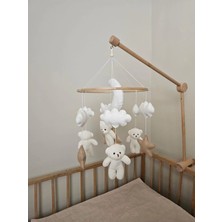 Metfiq El Yapımı Keçe Bebek Beşiği Mobili Işıklı, Bebek Odası Dekoru, Oyuncak Ayı Figürü Çocuk Dönence