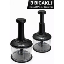 Feyza Design Pratik Çelik Bıçaklı Manuel El Rondosu, Sebze ve Sarımsak Doğrayıcı