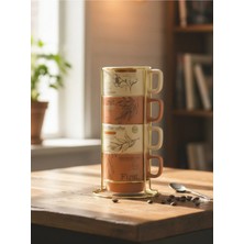 Tohana Gold Metal Stanndlı Dörtlü Porselen Kupa Espresso Fincanı 300 ML