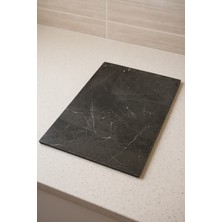Feyza Design Büyük Boy Cam Kesme Tahtası 38X28, Mermer Desenli, Kaydırmaz Silikon Ayaklı
