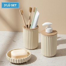 LE Paris 3 Parça Banyo Seti Modern Çizgili Tasarım | Sıvı Sabunluk | Diş Fırçalık | | Katı Sabunluk