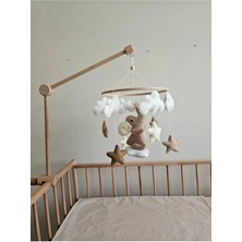 Metfiq Ahşap Bebek Beşik Dönencesi – El Yapımı Keçe Hayvan Figürlü ve Yaprak Tasarımlı, Montessori Tarzı,