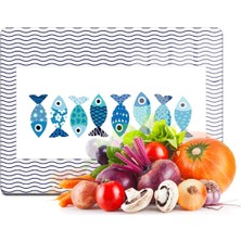 Feyza Design Şeffaf Cam Kesme ve Sunum Tahtası 20X30CM Marine Cute Fish