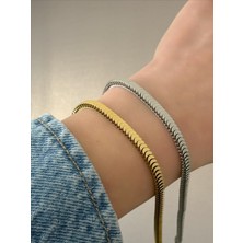 Qa Quella Accessories Çelik Pul Yılan Sırtı 14K Altın Kaplama Gümüş & Gold Bileklik 18+5 cm - Gold