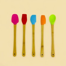 Feyza Design Bambu Saplı Renkli Silikon Uçlu 5'li Yemek Kaşık Seti, 23 cm