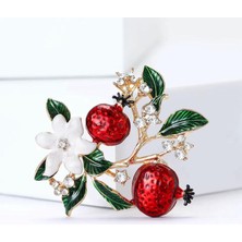 Rachel Silver Mineli Altın Renk Yapraklı Nar Broş