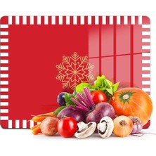 Feyza Design Kırmızı Beyaz Kar Desenli Cam Kesme Tahtası 20X30 cm