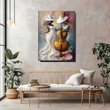 Artprinta Zarafet ve Müziğin Buluşması – Şapkalı Kadınlar & Kontrbas Kanvas Tablo