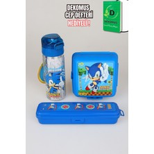 Sonic "dekomus Cep Defteri Hediyeli" Lisanslı Sonıc 2 Katlı Beslenme KUTUSU,500 ml Trıtan Matara ve Diş Fırçası Kutusu Seti