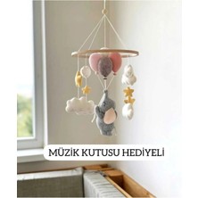 Ahşap Kasnaklı Yenidoğan Bebek Dönencesi - Baby Shower Hediyesi Müzikli Beşik Oyuncağı