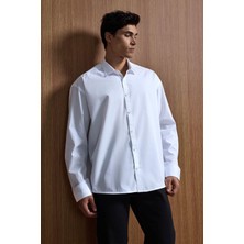 Abluka Online Erkek Oversize Uzun Kollu Basic Gömlek Beyaz