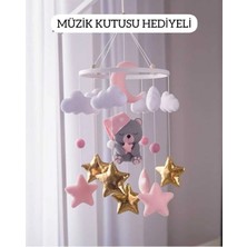 Ahşap Kasnaklı Yenidoğan Bebek Dönencesi - Baby Shower Hediyesi Müzikli Beşik Oyuncağı