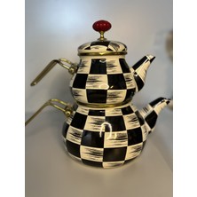 Damalı Emaye Ikili Çaydanlık Seti