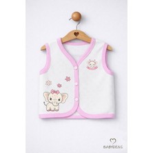 Babyden's Kız Bebek Yelek Jakarlı Kalp Desenli Pamuklu Çıtçıtlı Fil Baskılı Bebek Yeleği Mevsimlik,yumuşak